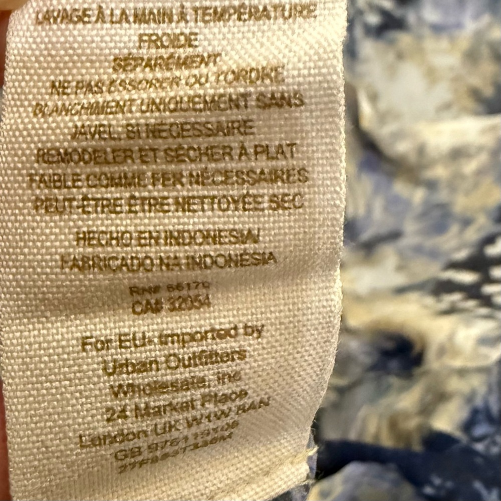 Free People Boho Sheer Abstract Print Georgette Button Down Blue Shirt Medium - Picture 8 of 9